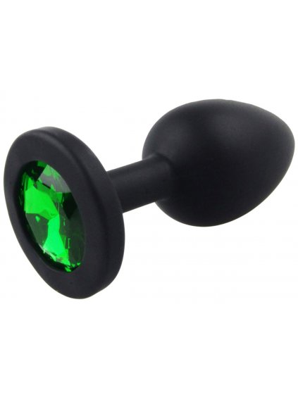 Silikonový anální kolík se šperkem  tmavě zelený