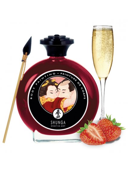 Slíbatelný bodypainting Shunga Sparkling Strawberry Wine  100 ml