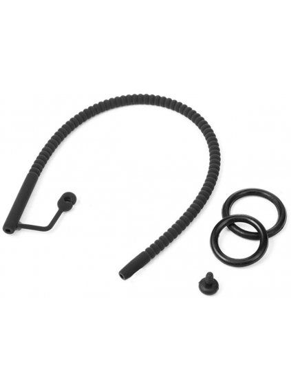 Silikonový katétr s vroubky, zátkou a kroužkem na penis (Velikost 5 mm)