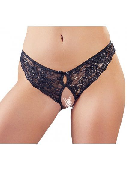 Krajkové kalhotky s otevřeným rozkrokem a mašličkami Cottelli (Velikost S)