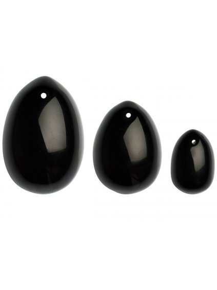 Sada yoni vajíček z obsidiánu La Gemmes Black Obsidian Egg  (S, M a L)