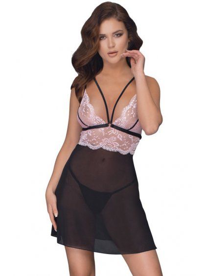 Průsvitný babydoll s krajkou + tanga Cottelli (Velikost S)