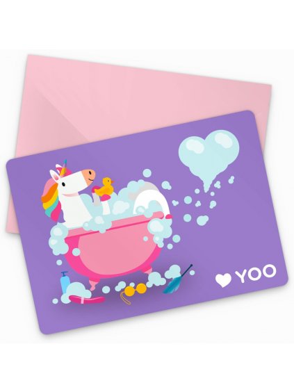 Přání s obálkou YOO – Jednorožec ve vaně