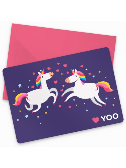 Přání s obálkou YOO – Zamilovaní jednorožci  fialové