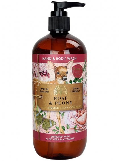 Mycí gel na ruce a tělo English Soap Company Rose & Peony  růže a pivoňka, 500 ml