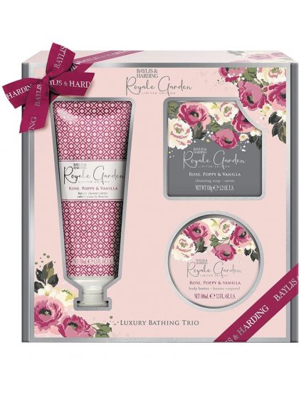 Sada kosmetiky Baylis & Harding Rose  Poppy & Vanilla – růže, mák a vanilka, 3 ks