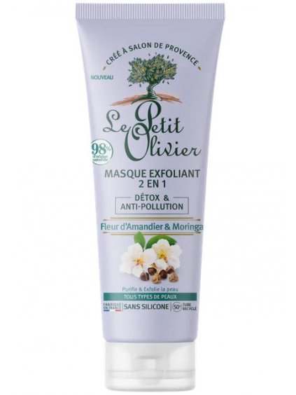 Peelingová pleťová maska Le Petit Olivier Fleur d'Amandier & Moringa  mandlový květ a moringa, 75 ml