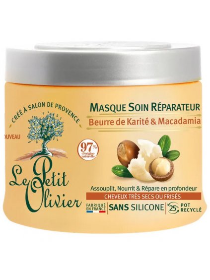 Obnovující maska na vlasy Le Petit Olivier Shea Butter & Macadamia  bambucké máslo a makadamový olej, 330 ml