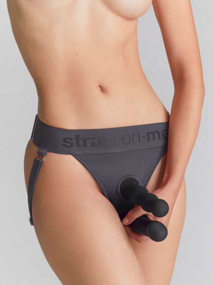 Strapon tanga se 2 O-kroužky Strap-On-Me Unique Grey