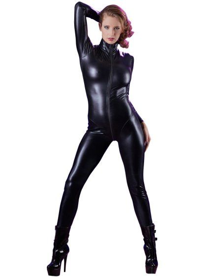 Celotělový lesklý overal s dlouhým dvoucestným zipem Cottelli (Velikost XS)