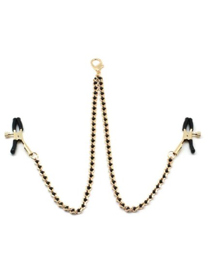 Svorky na bradavky s řetízkem Black Beads