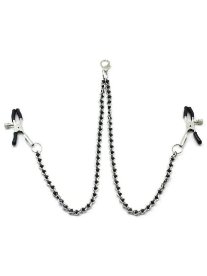 Svorky na bradavky s řetízkem Black Beads