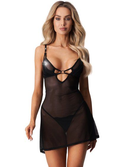 Průsvitná košilka a tanga Obsessive Alliane (Velikost S/M)