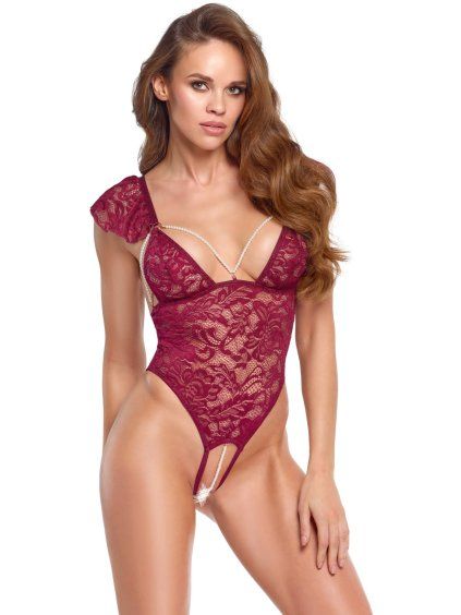 Krajkové body s perlovými řetízky Cottelli (Velikost S)