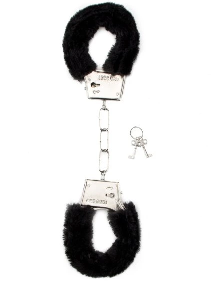 Pouta na ruce s plyšovým kožíškem  černá