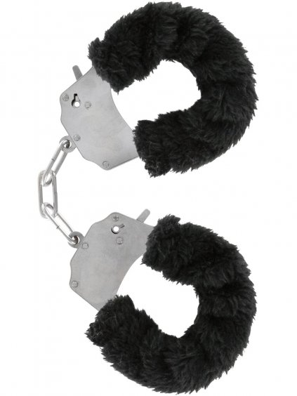 Kovová pouta na ruce s plyšovým kožíškem Furry Fun Cuffs  černá