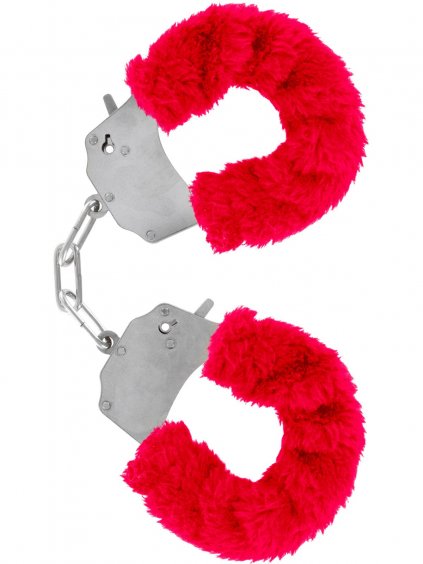 Kovová pouta na ruce s plyšovým kožíškem Furry Fun Cuffs  červená