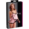 Průsvitný vrstvený babydoll s mašličkou a krajkovými lemy + tanga Cottelli