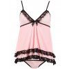 Průsvitný vrstvený babydoll s mašličkou a krajkovými lemy + tanga Cottelli (Velikost S)