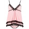 Průsvitný vrstvený babydoll s mašličkou a krajkovými lemy + tanga Cottelli