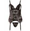 Lesklý korzet s krajkou, průstřihy na prsou a podvazky + kalhotky  (tanga) Cottelli
