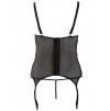 Lesklý korzet s krajkou, průstřihy na prsou a podvazky + kalhotky  (tanga) Cottelli