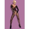 Asymetrický síťovaný catsuit s krajkou a otevřeným rozkrokem Obsessive
