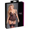 Průsvitný krajkový top s podvazky + tanga s otevřeným rozkrokem Cottelli (Velikost XL)