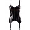 Lakovaný korzet se zipem, šněrováním  podvazky a odnímatelnými ramínky Black Level