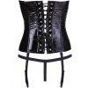Lakovaný korzet se šněrováním, zipem a odnímatelnými podvazky + tanga Black Level (Velikost S)