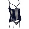 Lakovaný top s otvory na prsa a podvazky + tanga Black Level