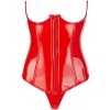 Červený lakovaný korzet s odhalenými ňadry + tanga Black Level