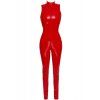 Červený lakovaný overal bez rukávů a s dvoucestným zipem Black Level (Velikost XS)