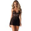Průsvitný babydoll s pásky a krajkovým topem Obsessive (Velikost S/M)