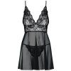 Průsvitný babydoll s krajkovým topem Obsessive Idillia (Velikost S/M)