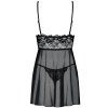 Průsvitný babydoll s krajkovým topem Obsessive Idillia (Velikost S/M)