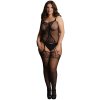 Síťovaný catsuit s krajkou a odhaleným rozkrokem Le Désir  plus size