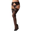 Černé punčochy s krajkovým lemem Obsessive (Velikost S/M)