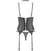 Průsvitný korzet s tangy a ozdobným obojkem Obsessive Donarella (Velikost XS/S)