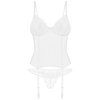 Průsvitný bílý top s podvazky a tangy Obsessive Alissium (Velikost XS/S)