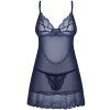 Průsvitná erotická košilka a tanga Obsessive Nightly Blue (Velikost XS/S)